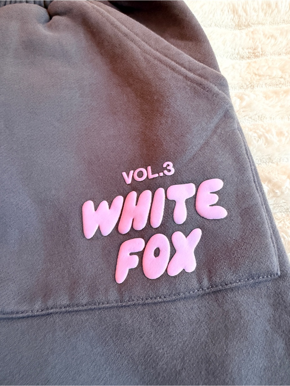 White Fox Boutique Gray Joggers with Pink Puffy Logo VOL.3